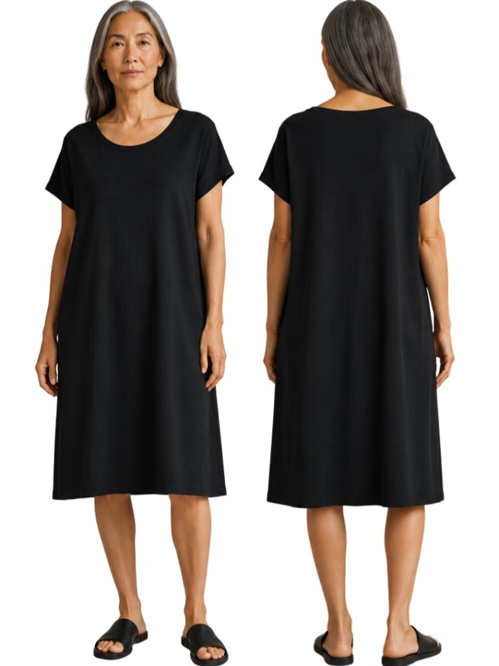 Eileen Fisher Organic Cotton Boxy T-Shirt Dress Women's XL Black Minimalist NWOT